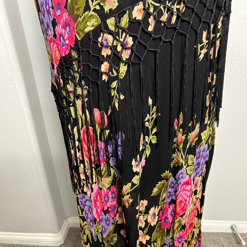 Vintage Late 90s Floral Dress with Fringr - Picture 3 of 9